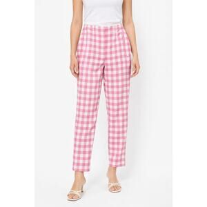 Zara Womens Pink Plaid Ankle Dress Pants Straight Leg Stretch Size M